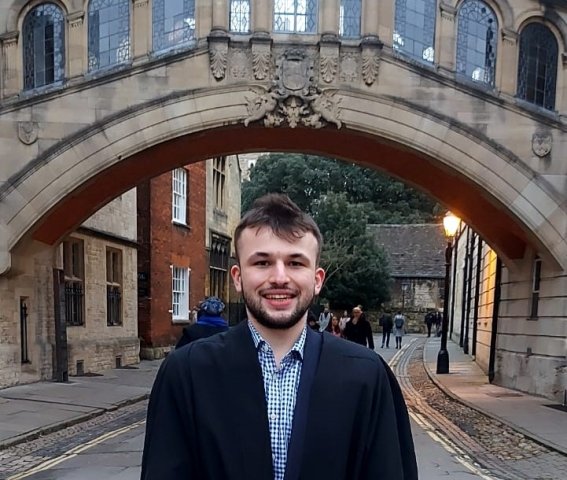 George Chantry in front of the Bridge of Sighs, Oxford